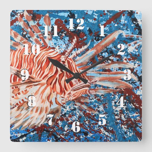 LionFish Splatter Art スクエア壁時計 (正面)