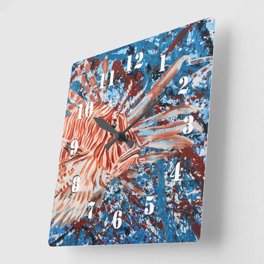 LionFish Splatter Art スクエア壁時計 (傾斜)