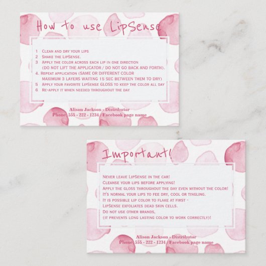 Lip製品ディストリビュータのアプリケーションの指示 名刺 (正面/裏面)