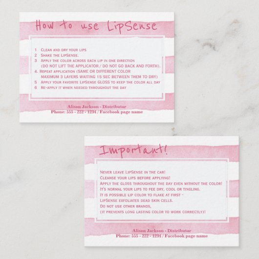 Lip製品ディストリビュータのアプリケーションの指示 名刺 (正面/裏面)