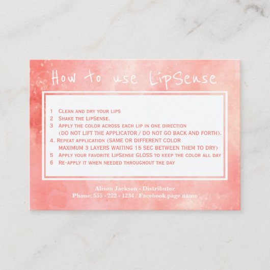 Lip製品ディストリビュータのアプリケーションの指示 名刺 (正面)