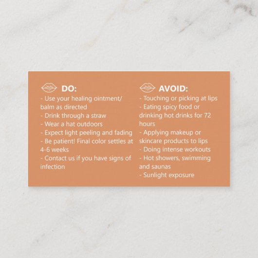 Lip Blush Tattoo Aftercare Advice Card 名刺 (裏面)