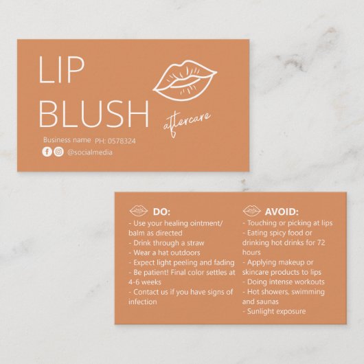  Lip Blush Tattoo Aftercare Advice Card 名刺 (正面/裏面)