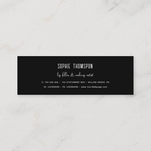 Lip filler, makeup artist スキニー名刺 (裏面)