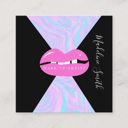 Lips Marble抽象芸術ピンクメイクアップアーティスト スクエア名刺 (正面)
