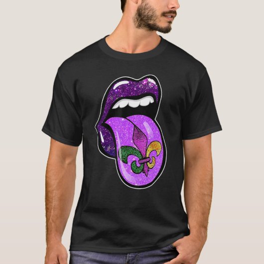 Lips Mardi Gras Carnival Purple Fleur De Lis Women Tシャツ (正面)