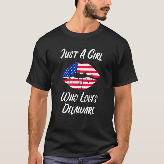 Lips Mouth Love American Flag Delaware Tシャツ (正面)