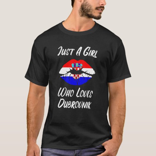 Lips Mouth Love Croatia Flag Dubrovnik Tシャツ (正面)
