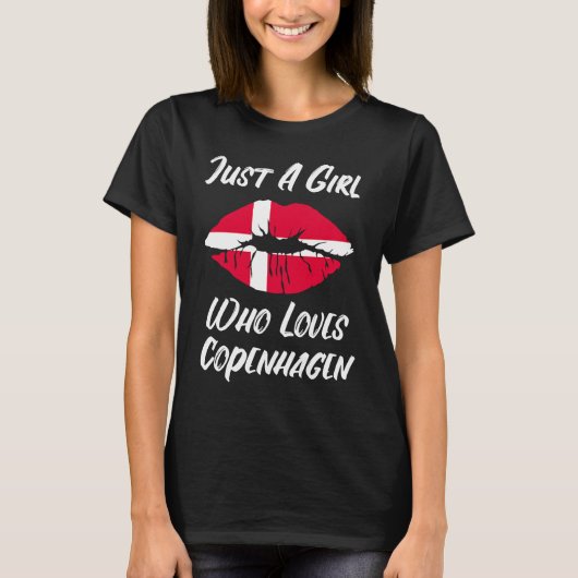 Lips Mouth Love Danish Flag Copenhagen Tシャツ (正面)