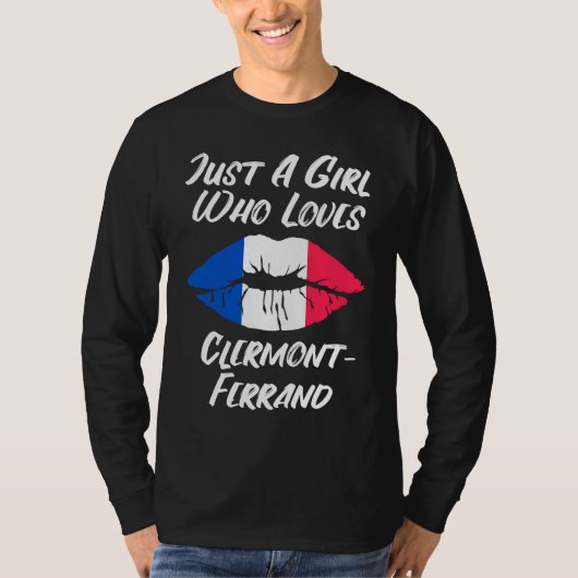 Lips Mouth Love French Flag Clermont Ferrand Tシャツ (正面)