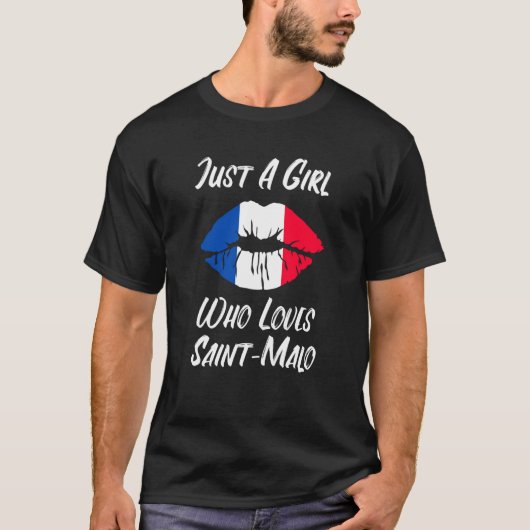 Lips Mouth Love French Flag Saint Malo Tシャツ (正面)