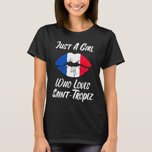 Lips Mouth Love French Flag Saint Tropez Tシャツ (正面)
