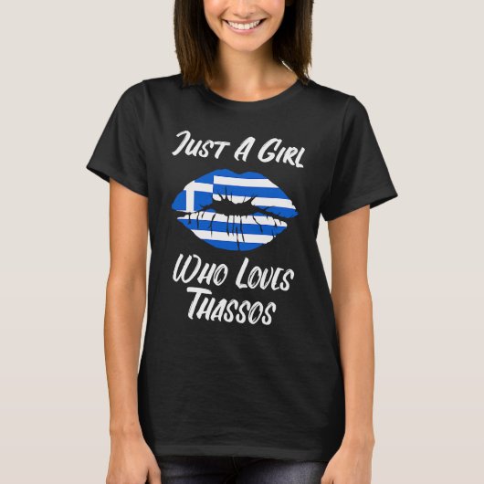 Lips Mouth Love Greek Flag Thassos Tシャツ (正面)