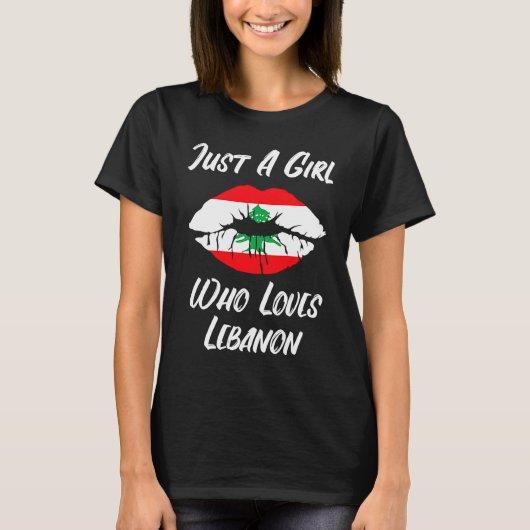 Lips Mouth Love Lebanese Flag Tシャツ (正面)