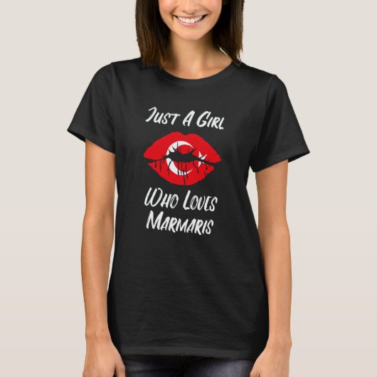 Lips Mouth Love Turkish Flag Marmaris Tシャツ (正面)