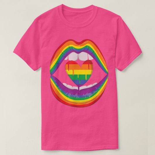 Lips Mouth Rainbow Heart Gay LGBTQ LGBT Pride Mont Tシャツ (デザイン正面)