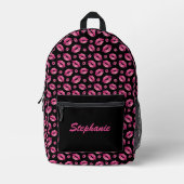 Lips Pattern Cute Pink & Black プリントバックパック (正面)