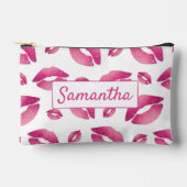 Lips Pattern Pink & White アクセサリーポーチ (正面)
