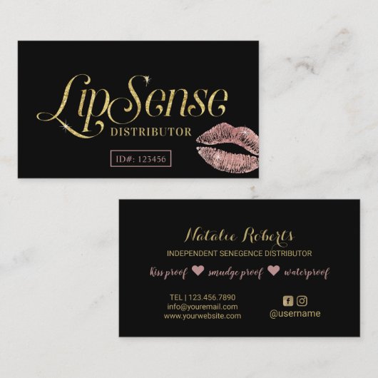 LipSenseのディストリビューターのばら色の金ゴールドの唇のメーキャップアーティスト 名刺 (正面/裏面)
