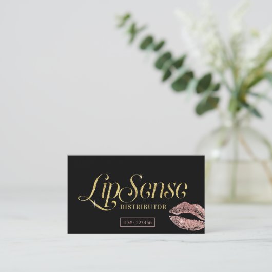 LipSenseのディストリビューターのばら色の金ゴールドの唇のメーキャップアーティスト 名刺 (スタンド正面)