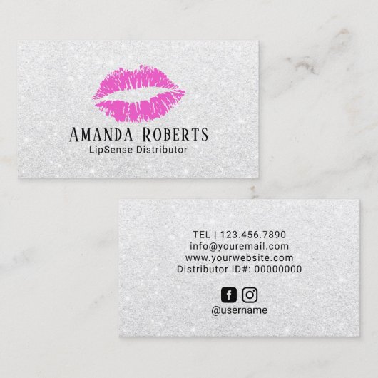 Lipsenseのディストリビューターのピンクの唇の銀のグリッター 名刺 (正面/裏面)