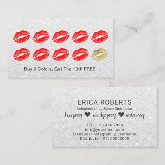 LipSenseのディストリビューターの赤い唇の銀製のロイヤリティ ロイヤリティカード (正面/裏面)