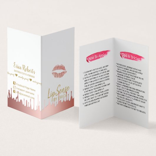 LipSenseの唇のディストリビューターのばら色に金ゴールドの滴ること 名刺 (内部&外部)