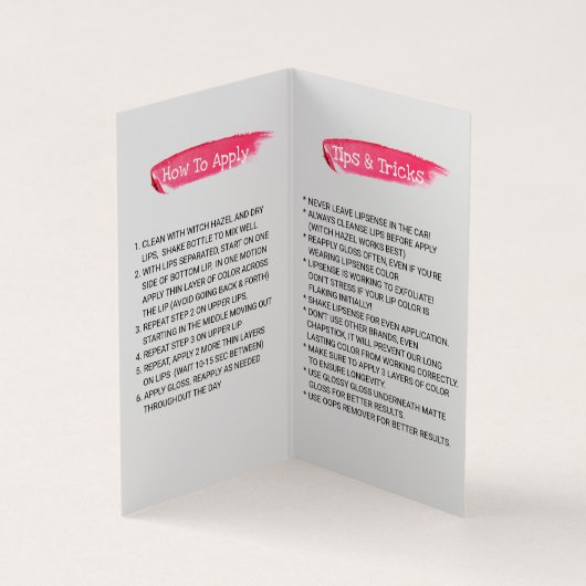 LipSenseの唇のディストリビューターのばら色に金ゴールドの滴ること 名刺 (内部)