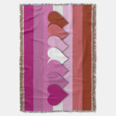 Lipstick lesbian pride flag with hearts throw blan スローブランケット (正面縦)