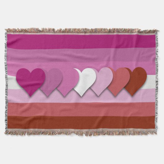 Lipstick lesbian pride flag with hearts throw blan スローブランケット (正面)