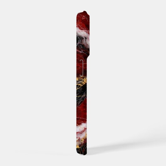 Lipstick Red Marble with Black, White & Gold Veins iPhoneケース (右側面)