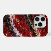 Lipstick Red Marble with Black, White & Gold Veins iPhoneケース (裏面横)
