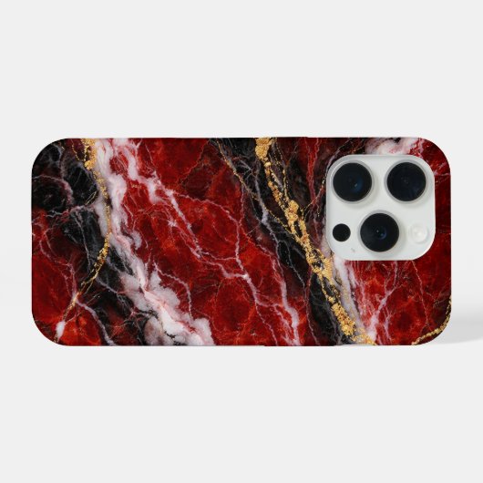 Lipstick Red Marble with Black, White & Gold Veins iPhoneケース (裏面横)