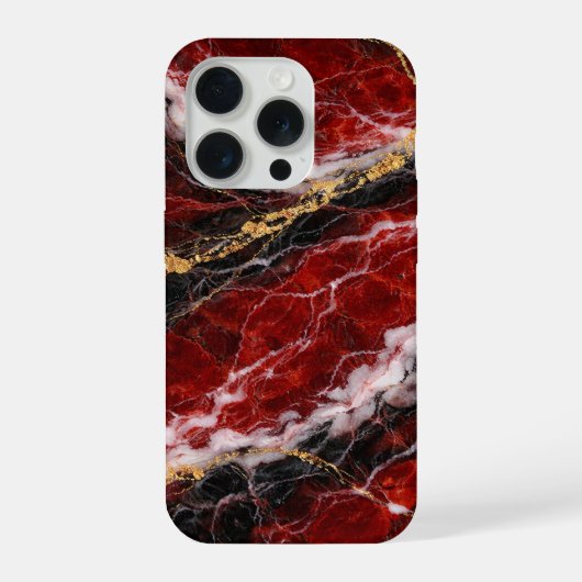 Lipstick Red Marble with Black, White & Gold Veins iPhoneケース (裏面)