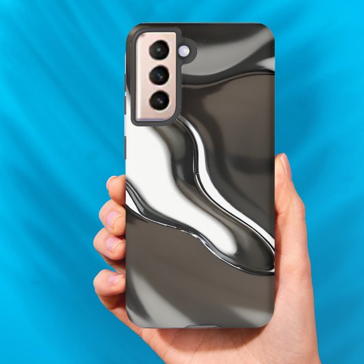 Liquid Chrome Flow 抽象的なメタリックデザイン Samsung Galaxyケース