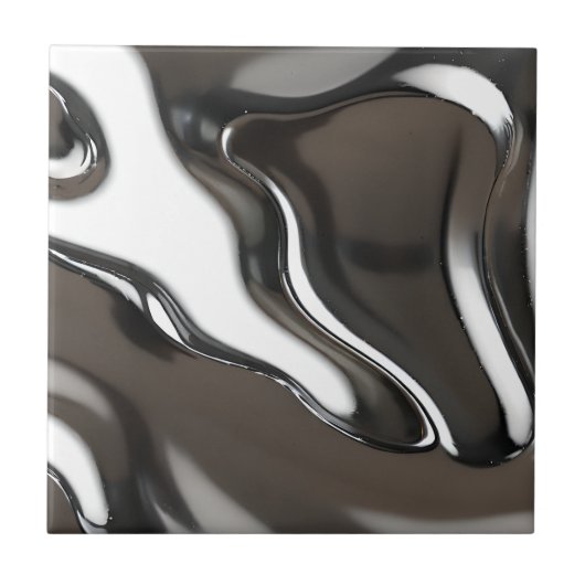 Liquid Chrome Waves Abstract Metallic タイル (正面)
