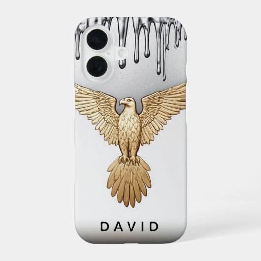 🦅 Liquid Gold Eagle Name Flow カスタムメタル iPhone 16ケース (裏面)