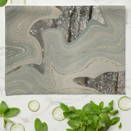 Liquid Marble Wave Glitter Glam 1 キッチンタオル (折り畳み)