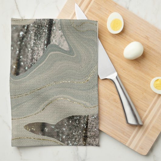 Liquid Marble Wave Glitter Glam 1 キッチンタオル (四つ折り)