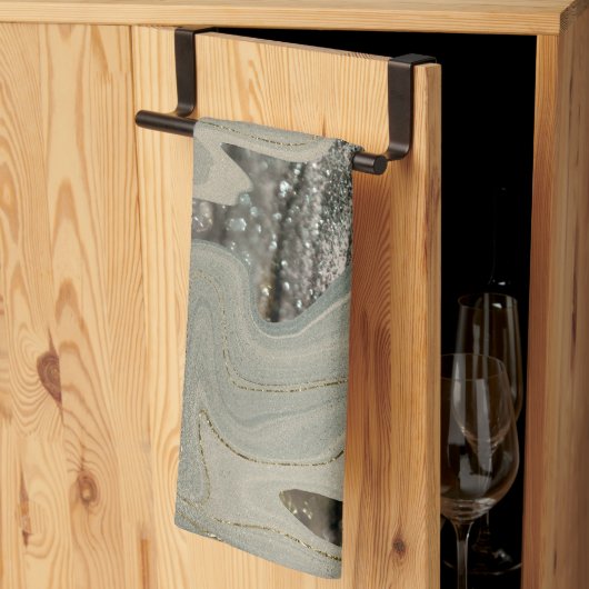 Liquid Marble Wave Glitter Glam 1 キッチンタオル (三つ折り)