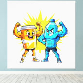 Liquid Strength – Funny Juice & Water Muscle Desig キャンバスプリント (インサイチュ (ウッドフロア))