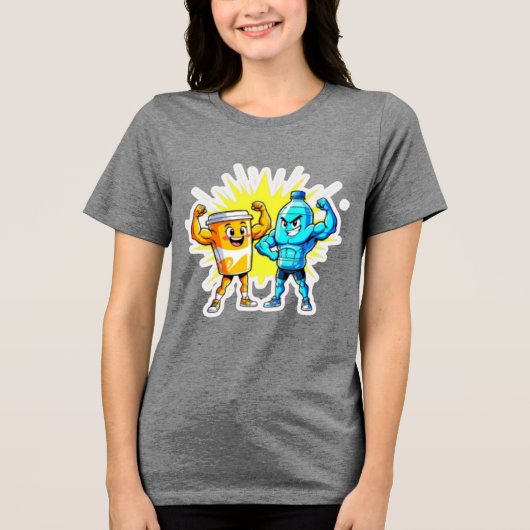 Liquid Strength – Funny Juice & Water Muscle Desig トライブレンドTシャツ (正面)