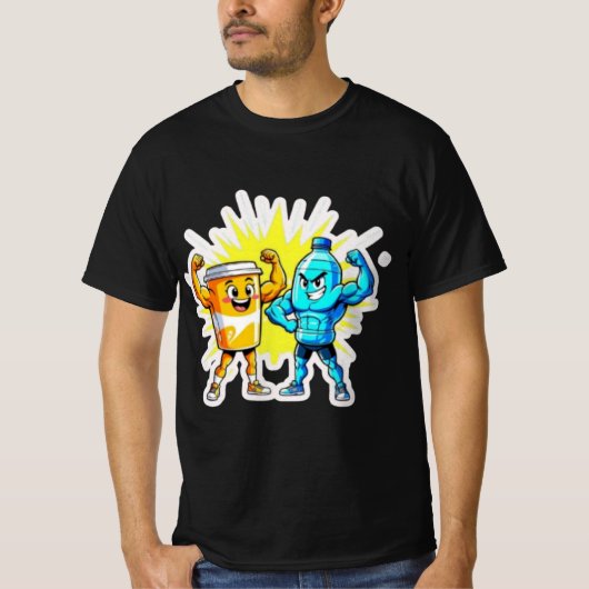 Liquid Strength – Funny Juice & Water Muscle Desig Tシャツ (正面)