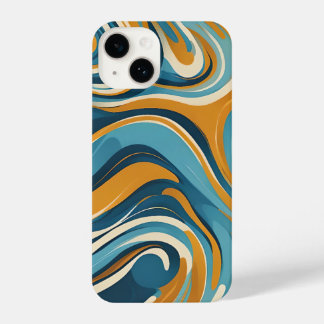 Liquid Swirl Ochre Blue Trippy Pattern iPhone 14ケース