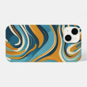 Liquid Swirl Ochre Blue Trippy Pattern iPhoneケース (裏面横)
