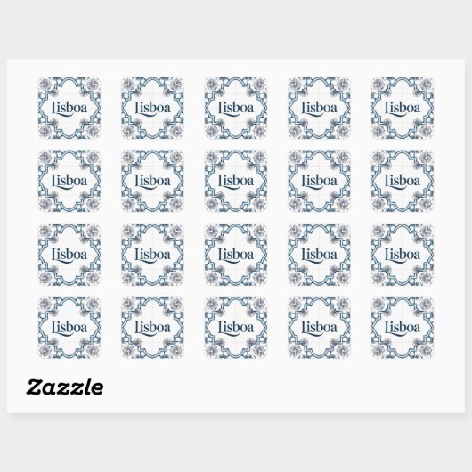 Lisboa Azulejo Tile Sticker – Blue Portuguese Cera スクエアシール (シート)
