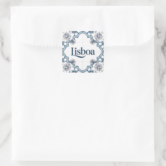 Lisboa Azulejo Tile Sticker – Blue Portuguese Cera スクエアシール (バッグ)