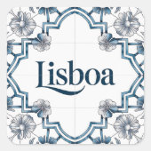 Lisboa Azulejo Tile Sticker – Blue Portuguese Cera スクエアシール (正面)