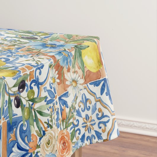 Lisbon Blue Lemon Tile Citrus Home Decor テーブルクロス (インサイチュ)