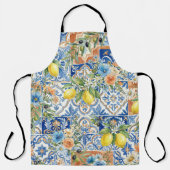 Lisbon Blue Lemon Tile Citrus Kitchen Decor エプロン (正面)